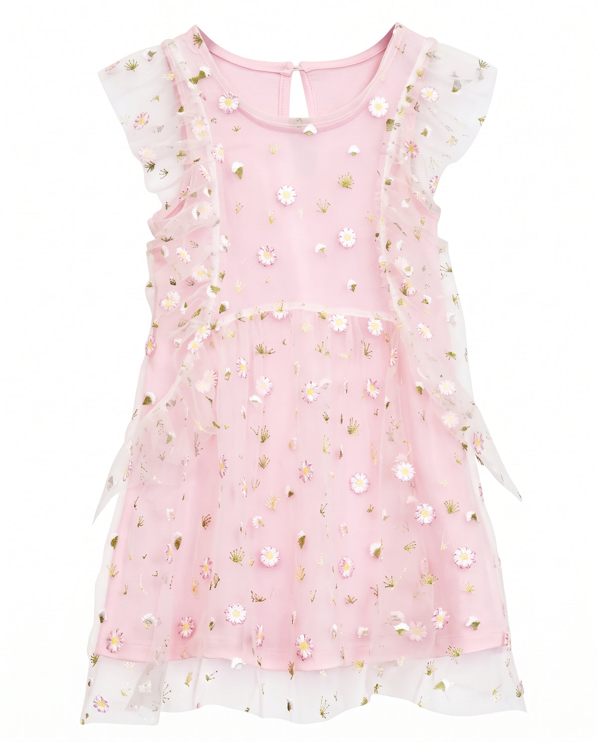 Little Girls Floral Embroidery Mesh Dress