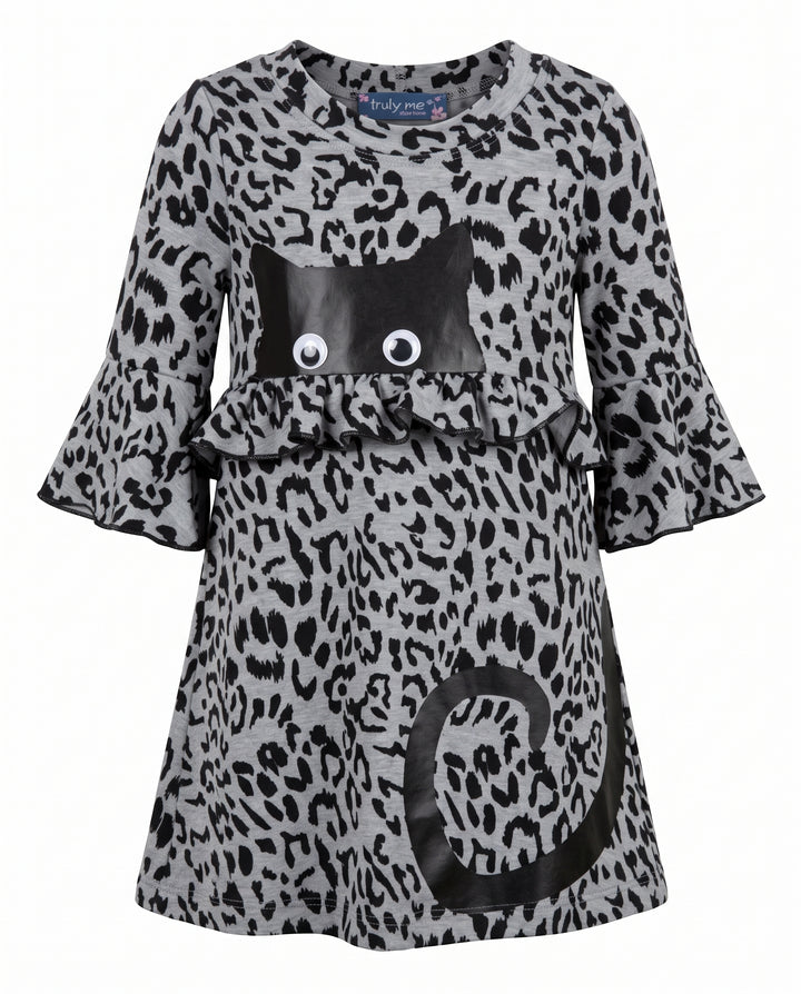 ANIMAL PRINT DRESS WITH BLACK CAT