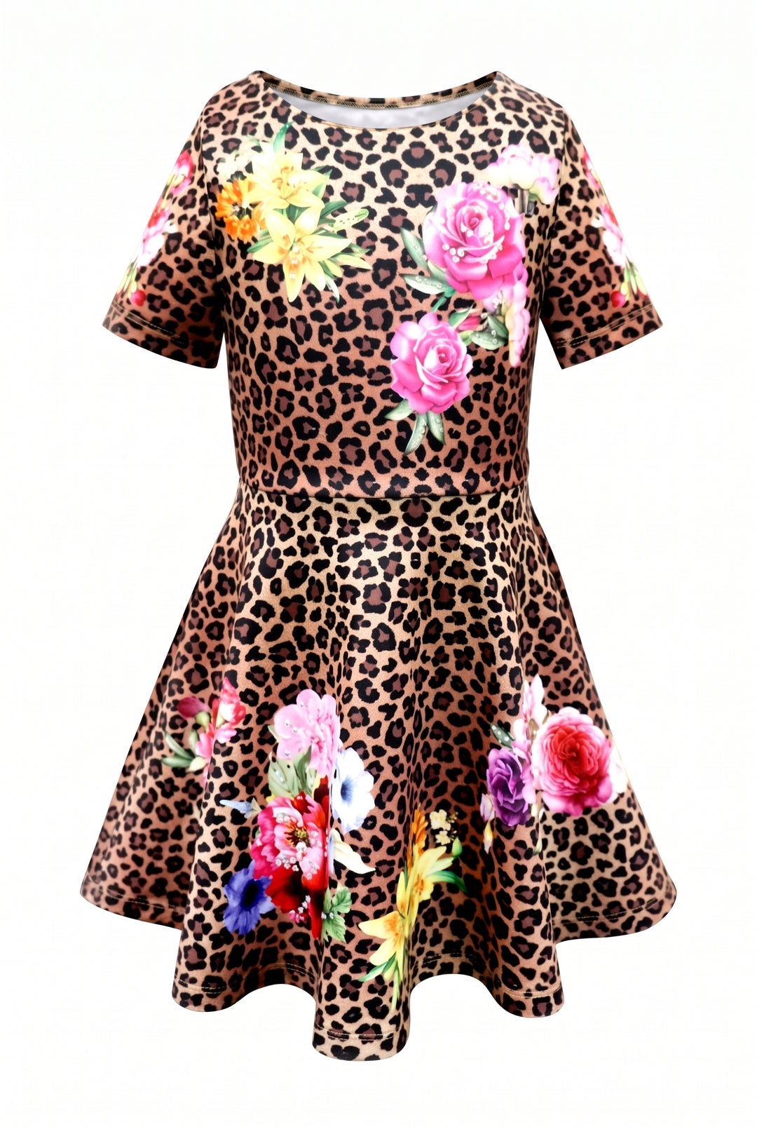 Girls Fit and Flare Animal Print Skater Dress
