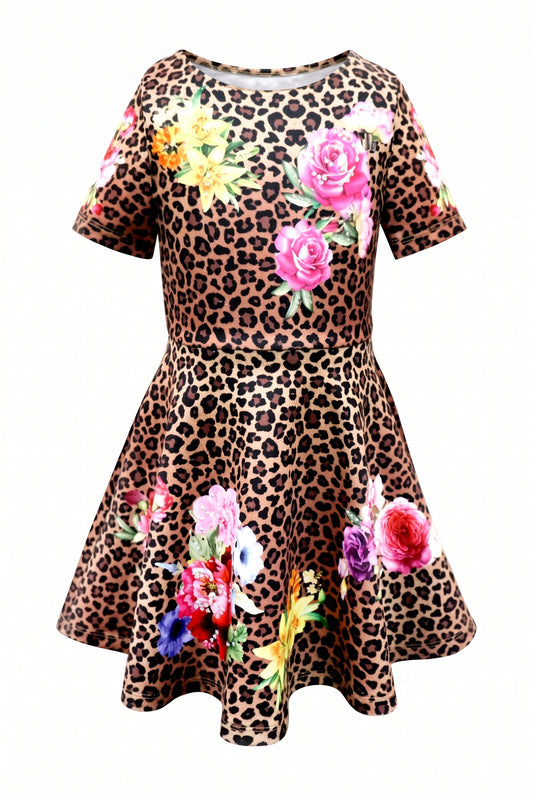 Girls Fit and Flare Animal Print Skater Dress