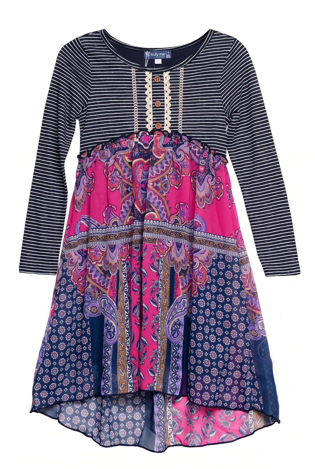 Big Girls Striped Bohemian High Low Dress