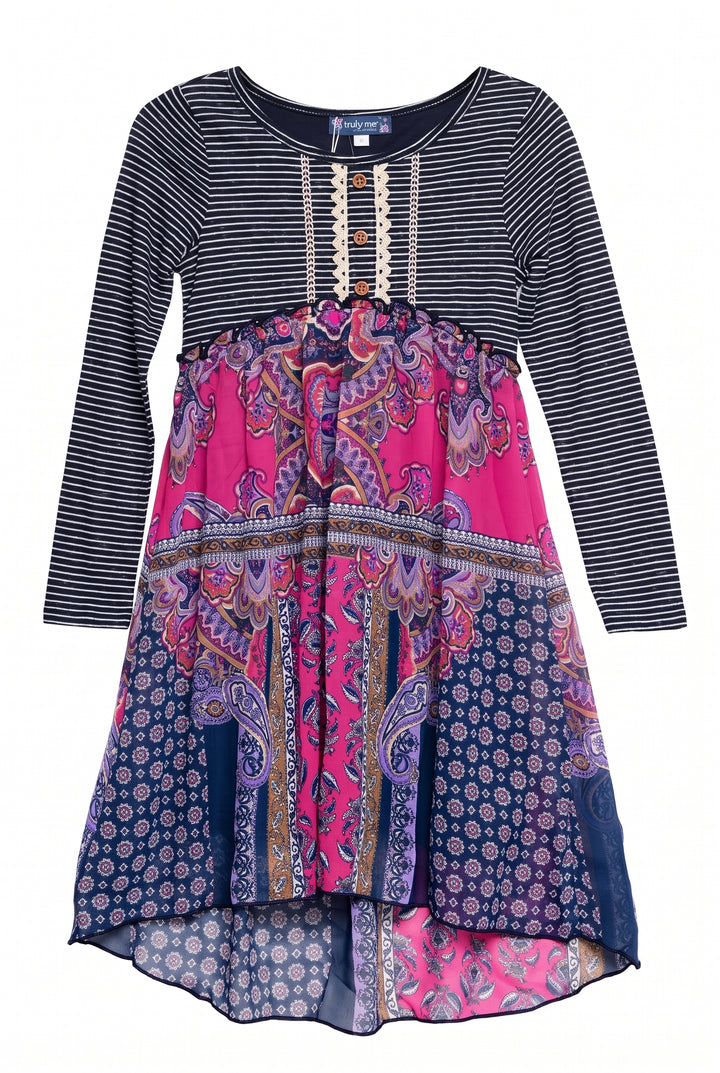 Big Girls Striped Bohemian High Low Dress