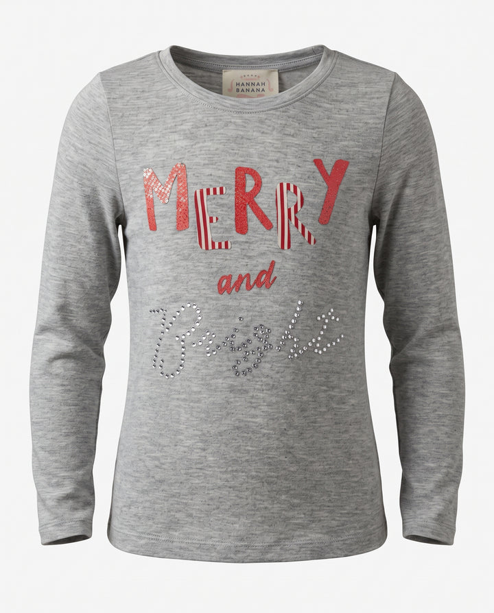 Little Girls Merry And Bright Long Sleeve Top