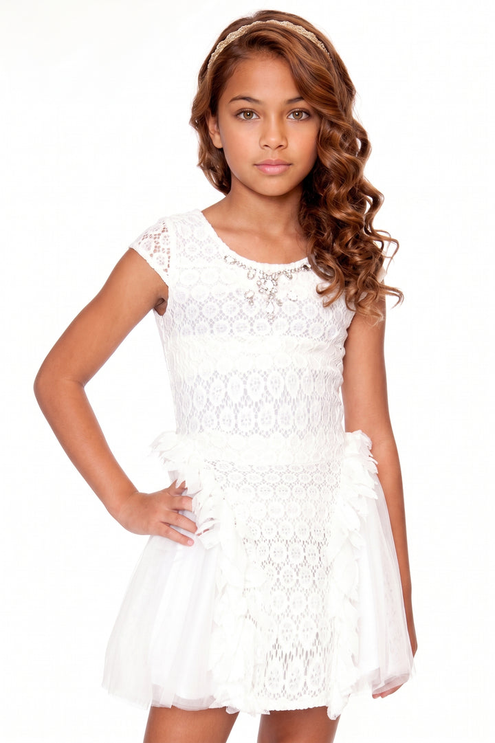 WHITE SLEEVELESS TULLE DRESS WITH RHINESTONES AND SEQUINS