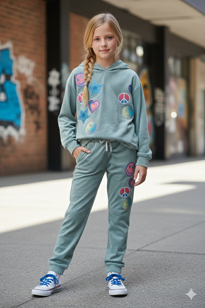 PULL-ON JOGGER PANTS WITH EMOJI APPLIQUES