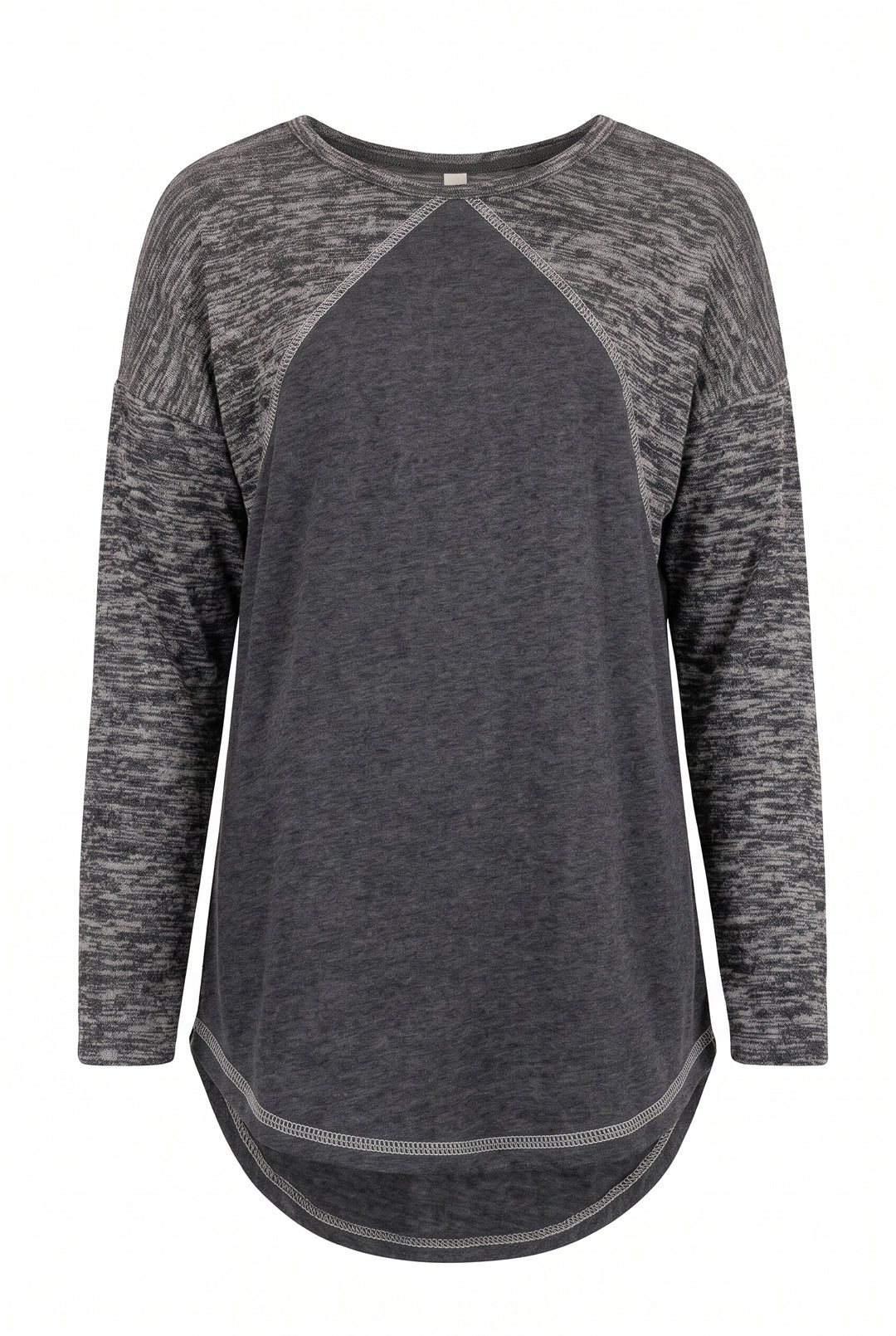 Little Girl’s Heather Printed Baseball Curved Hem Top