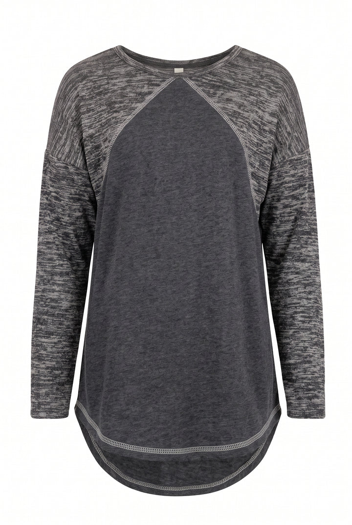 Little Girl’s Heather Printed Baseball Curved Hem Top