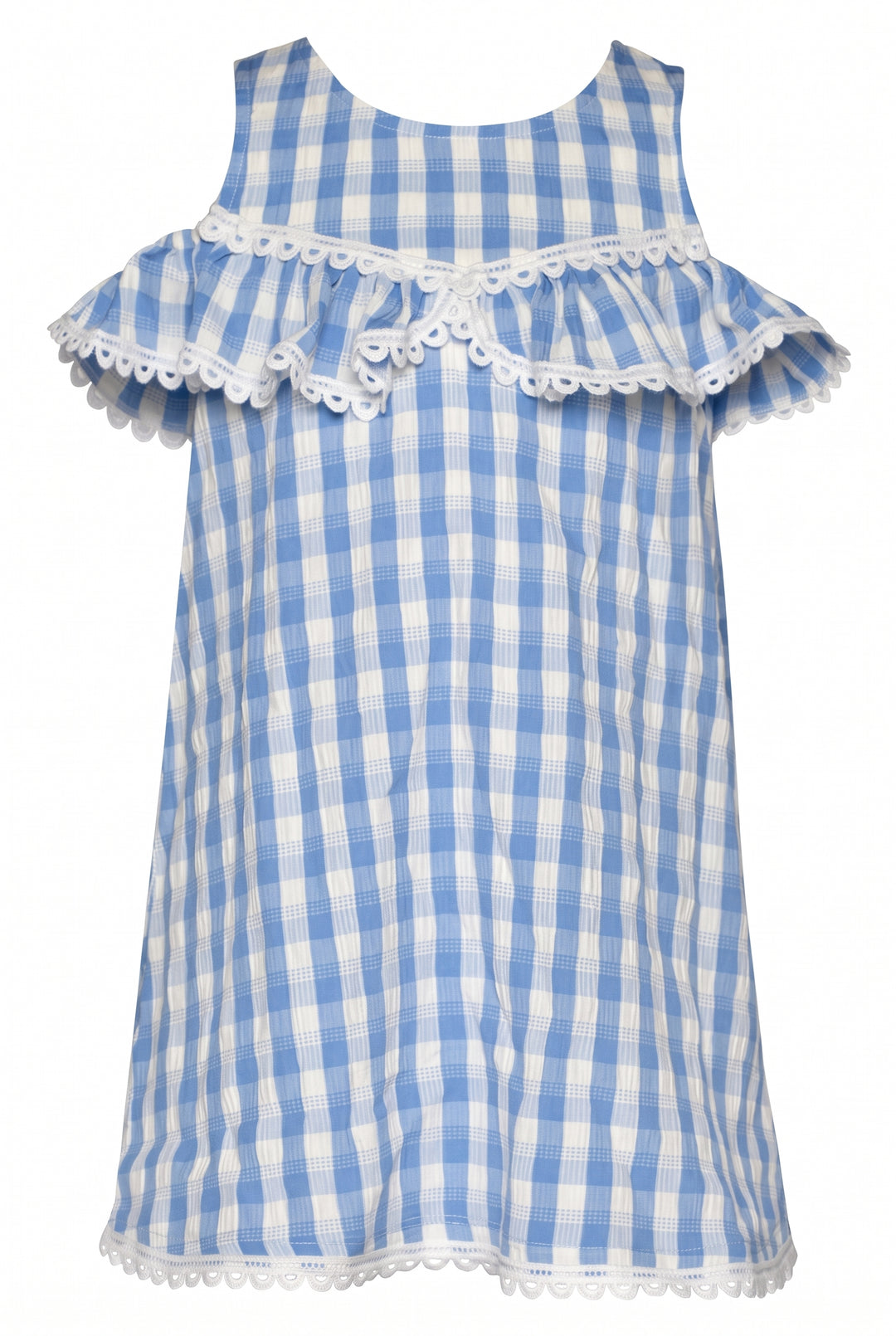 COLD SHOULDER RUFFLE GINGHAM DRESS
