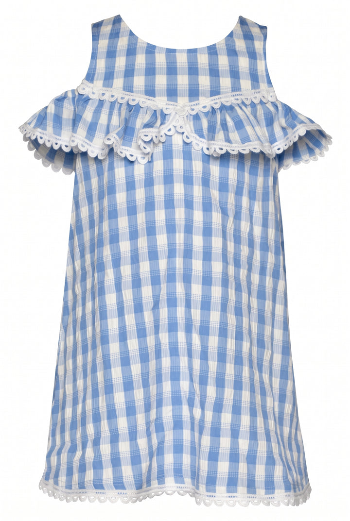 COLD SHOULDER RUFFLE GINGHAM DRESS