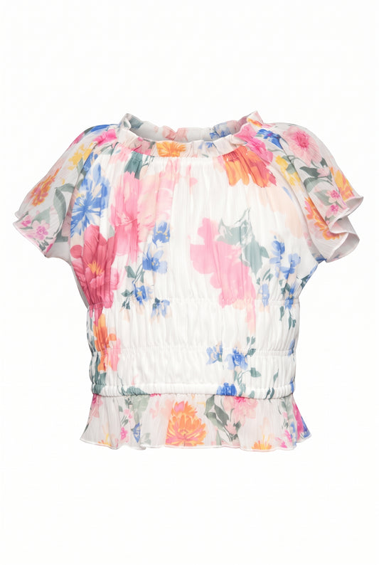 FLOWER PRINT PEASANT TOP