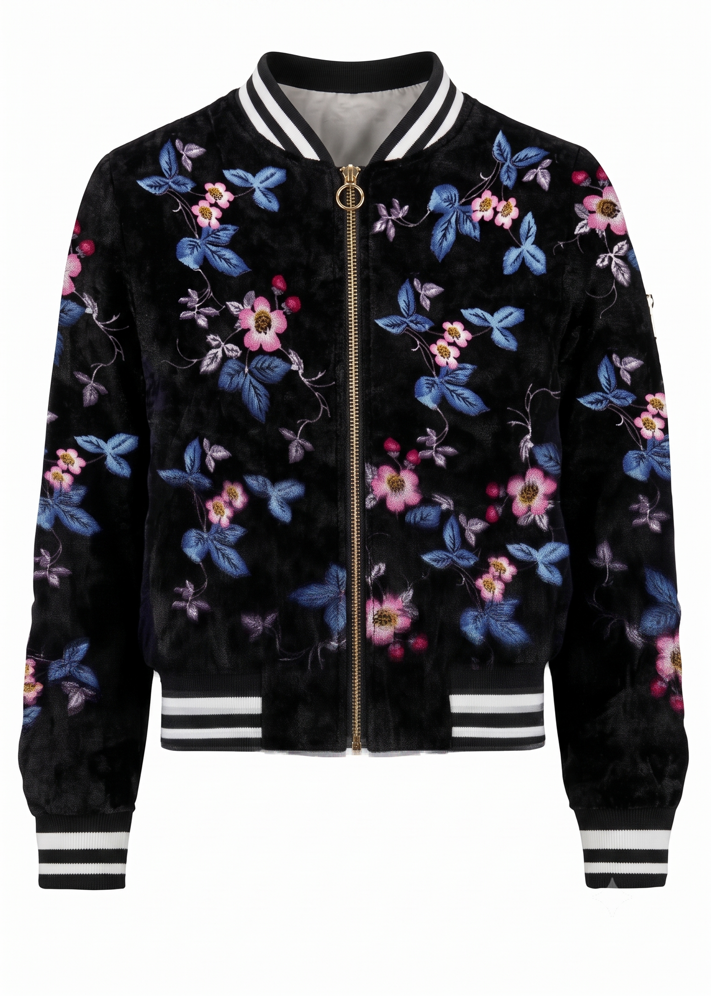 Big Girls Floral Print Velvet Bomber Jacket