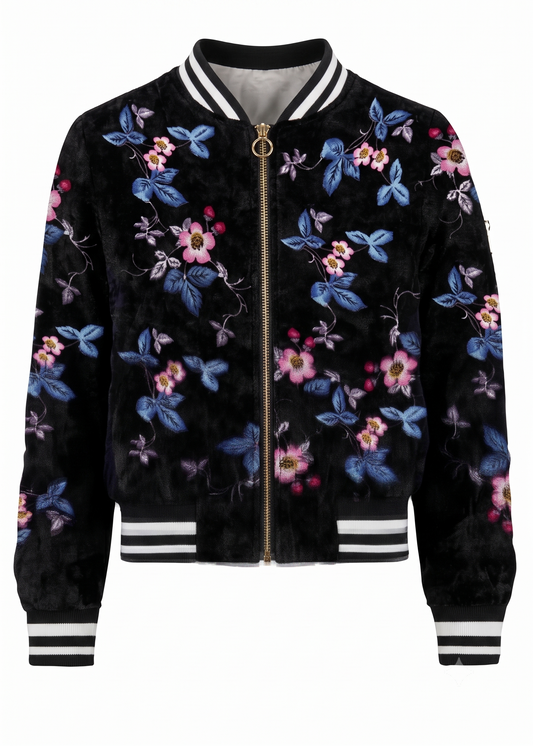 Big Girls Floral Print Velvet Bomber Jacket