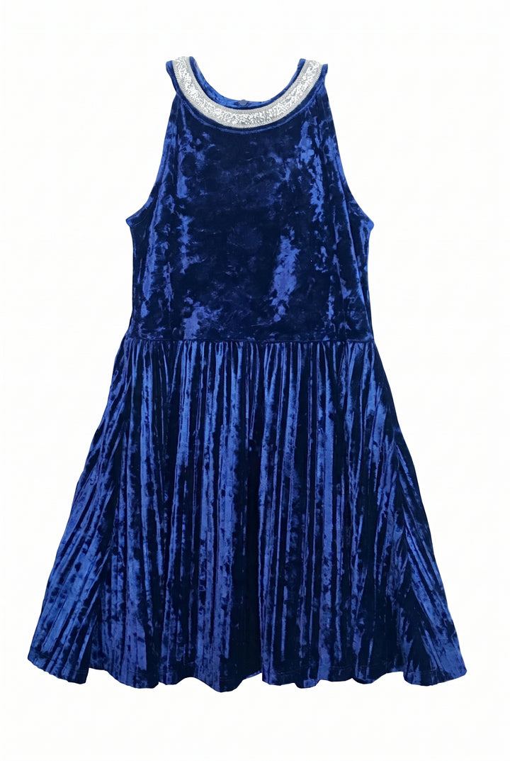 Big Girls Halter Neck Pleated Velvet Party Dress