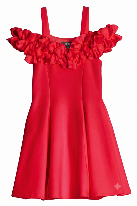 Big Girls Cold Shoulder Holiday Ruffled Fit & Flare Dress