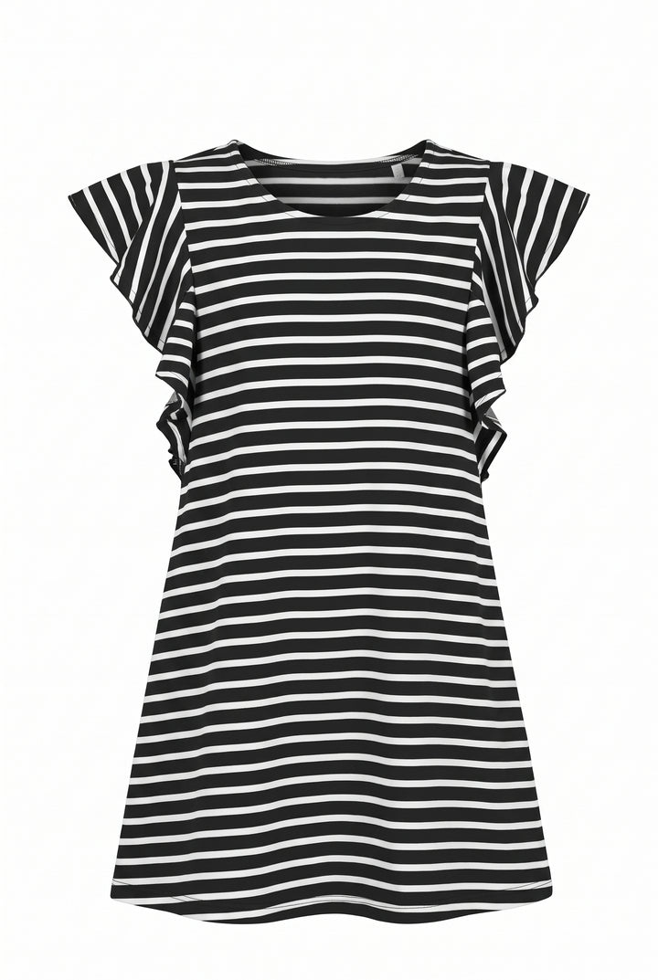 Big Girls Ruffled Short Sleeve Striped T-shirt Dress