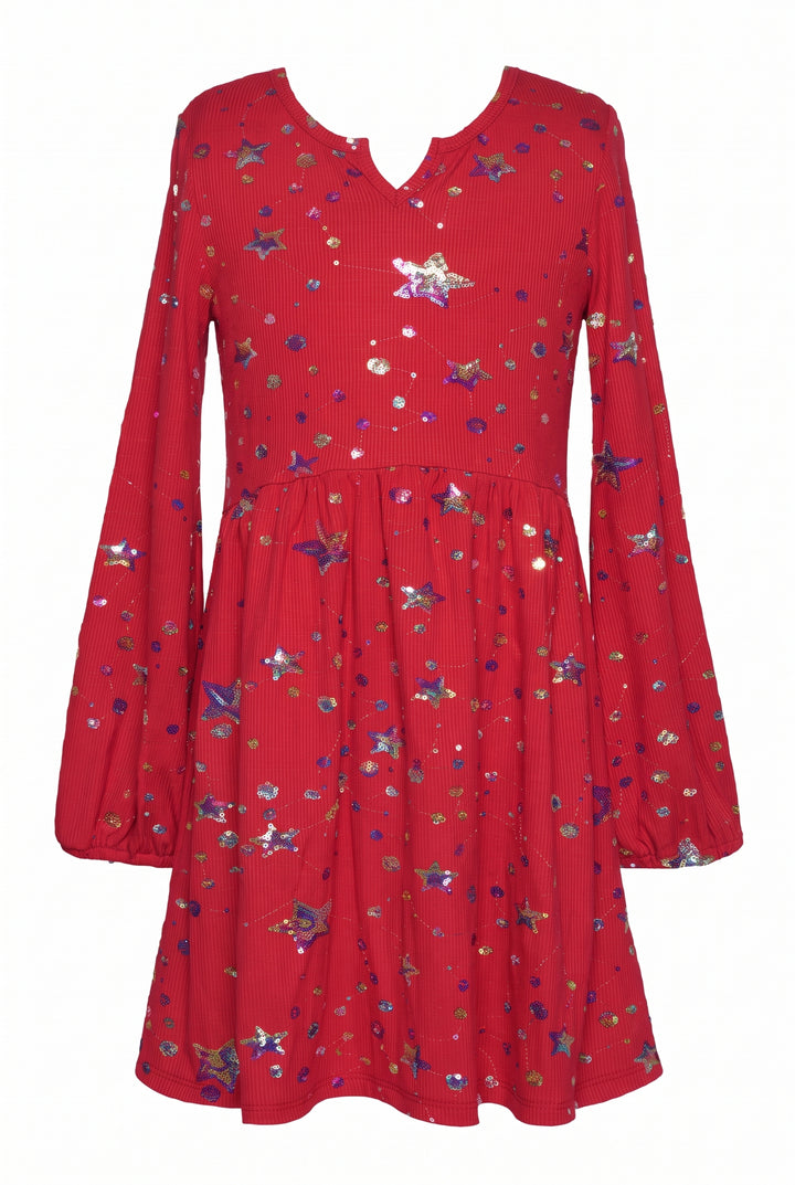 Little l Big l Tween Sequined Star Babydoll Ribbed Dress