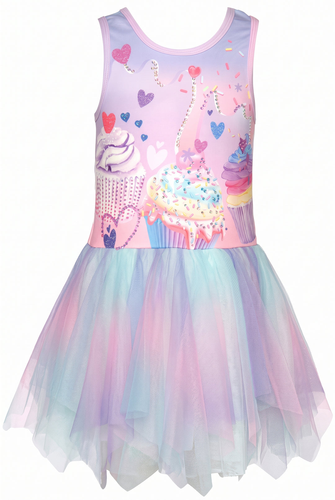 Toddler l Little Girl’s Pastel Heart Rhinestone Cupcake Hanky Dress