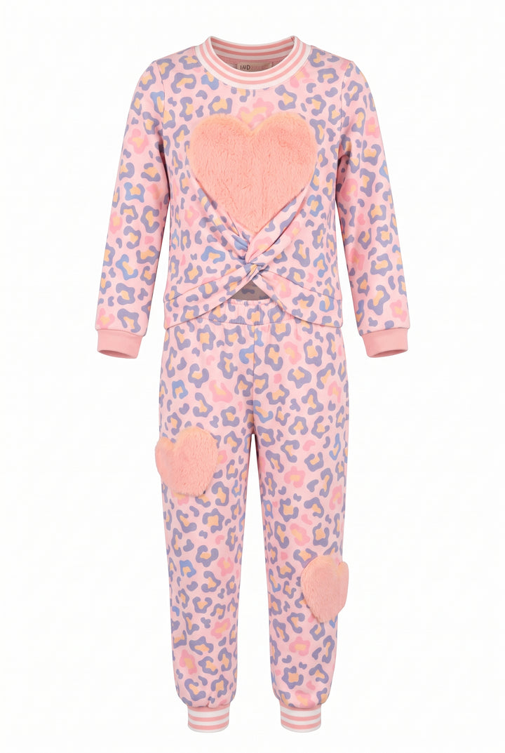 FUR HEART PRINT SWEATSHIRT AND JOGGER SET