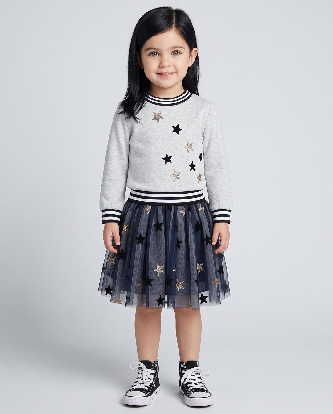 STAR TWO-FER DRESS WITH STRIPE BANDS