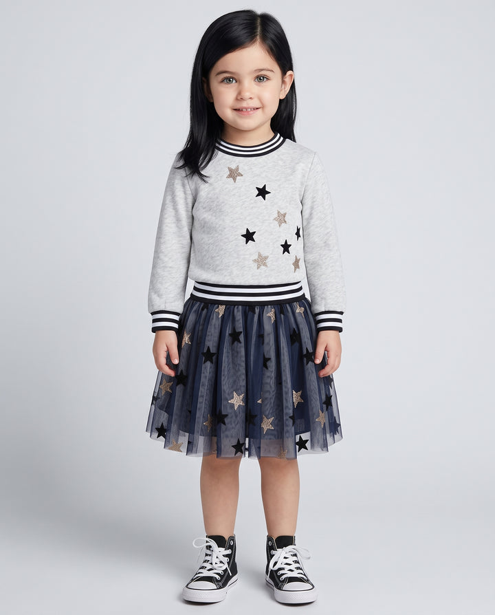STAR TWO-FER DRESS WITH STRIPE BANDS