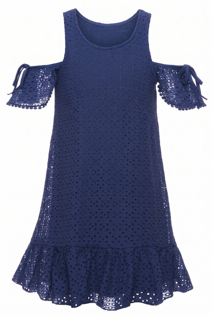COLD SHOULDER A-LINE EYELET  DRESS