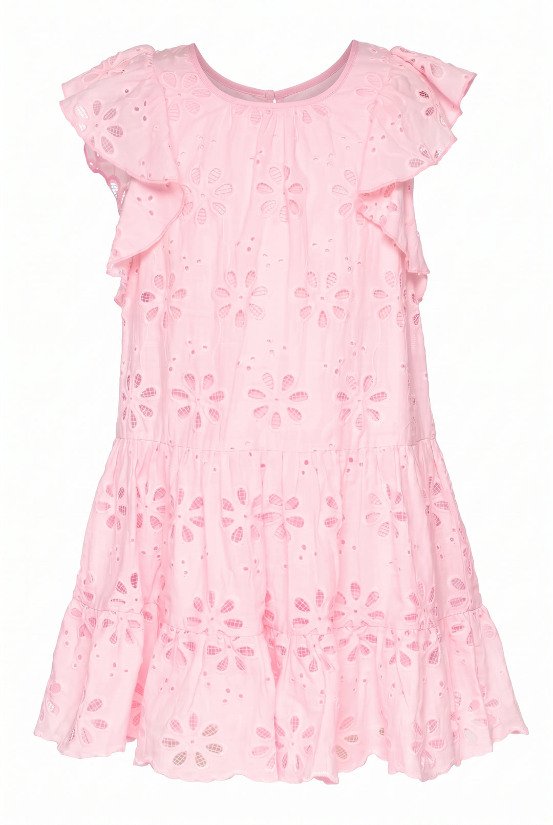 TIERED EYELET DRESS WITH FLUTTER SLEEVES