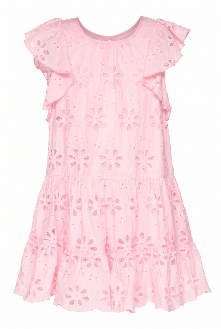TIERED EYELET DRESS WITH FLUTTER SLEEVES