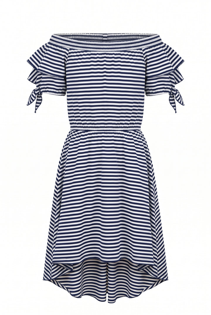 Big Girls Off The Shoulder Striped High-Low Dress