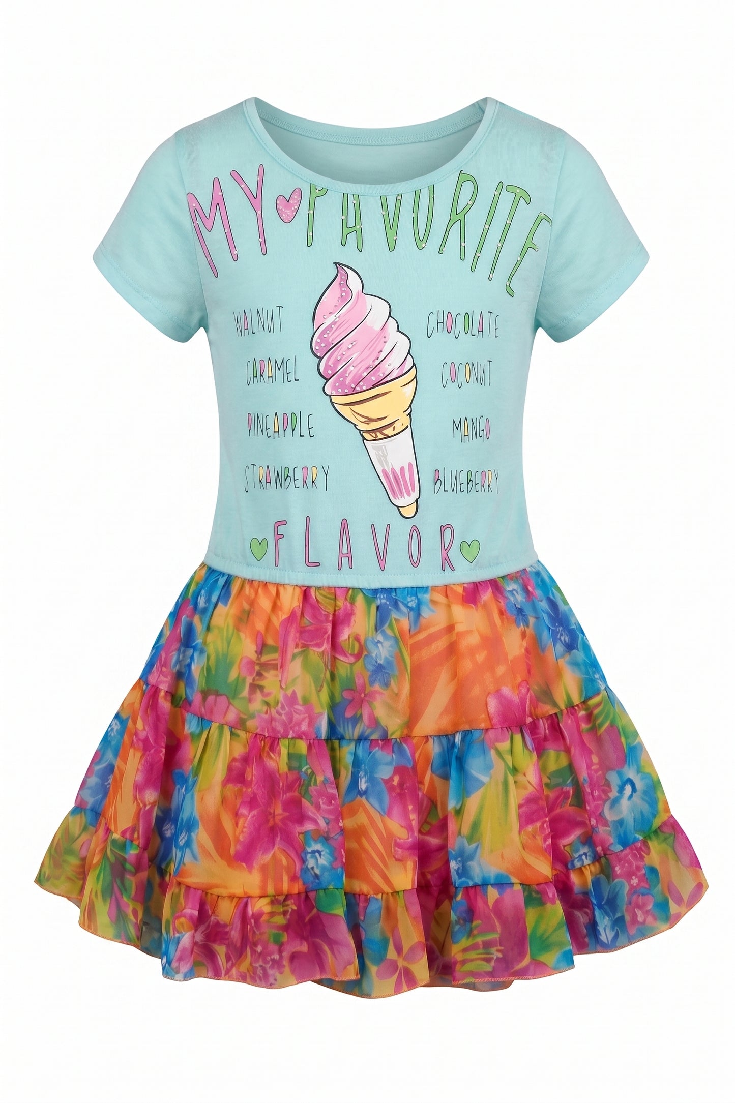 ICE CREAM PRINT DRESS W/ TIEREDPRINT SKIRT