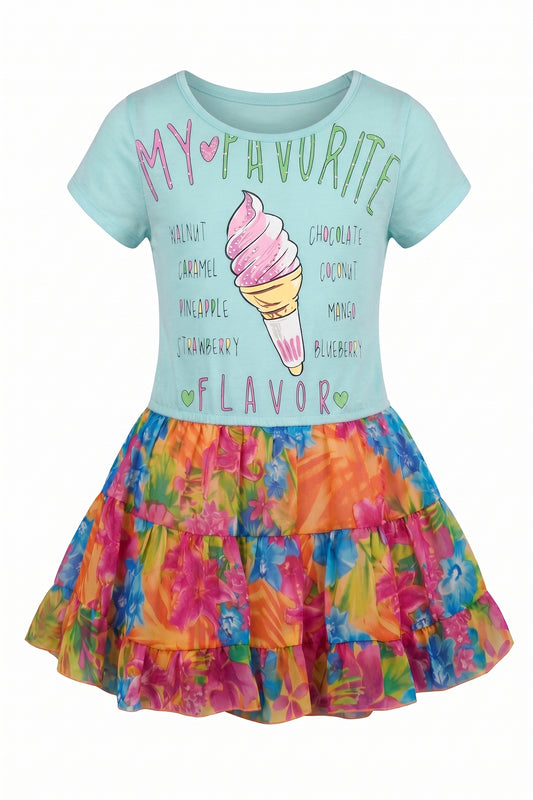 ICE CREAM PRINT DRESS W/ TIEREDPRINT SKIRT