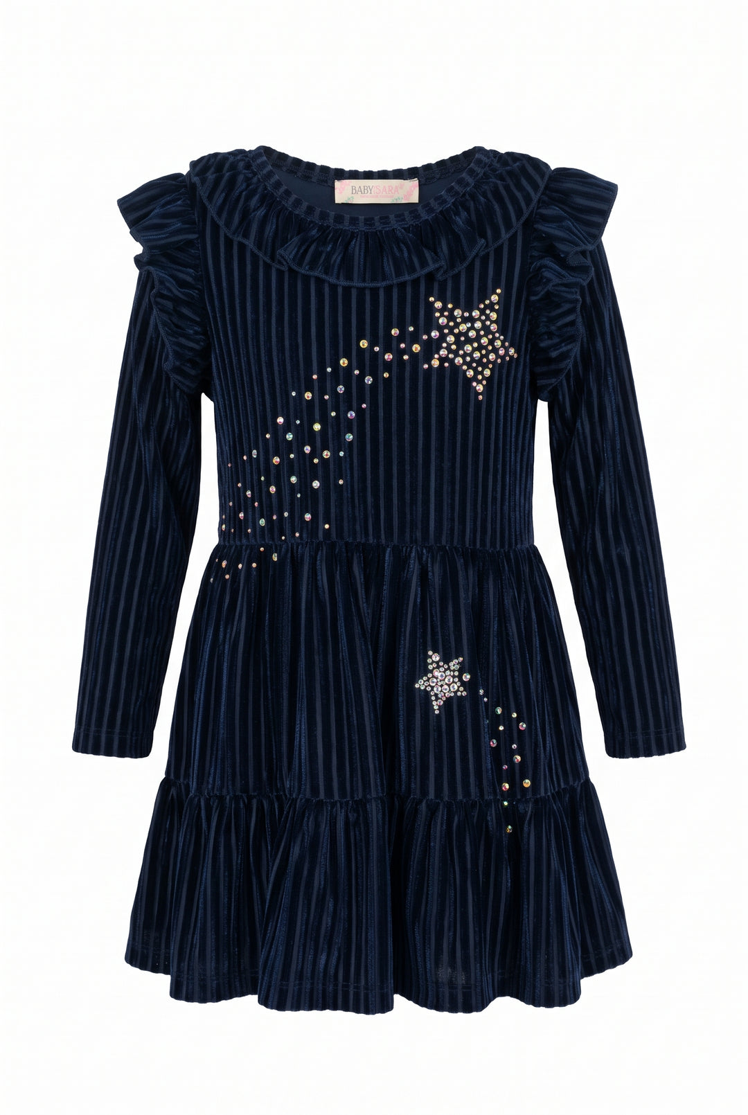 L/S VELVET STRIPE DRESS WITH SHOOTING STARS