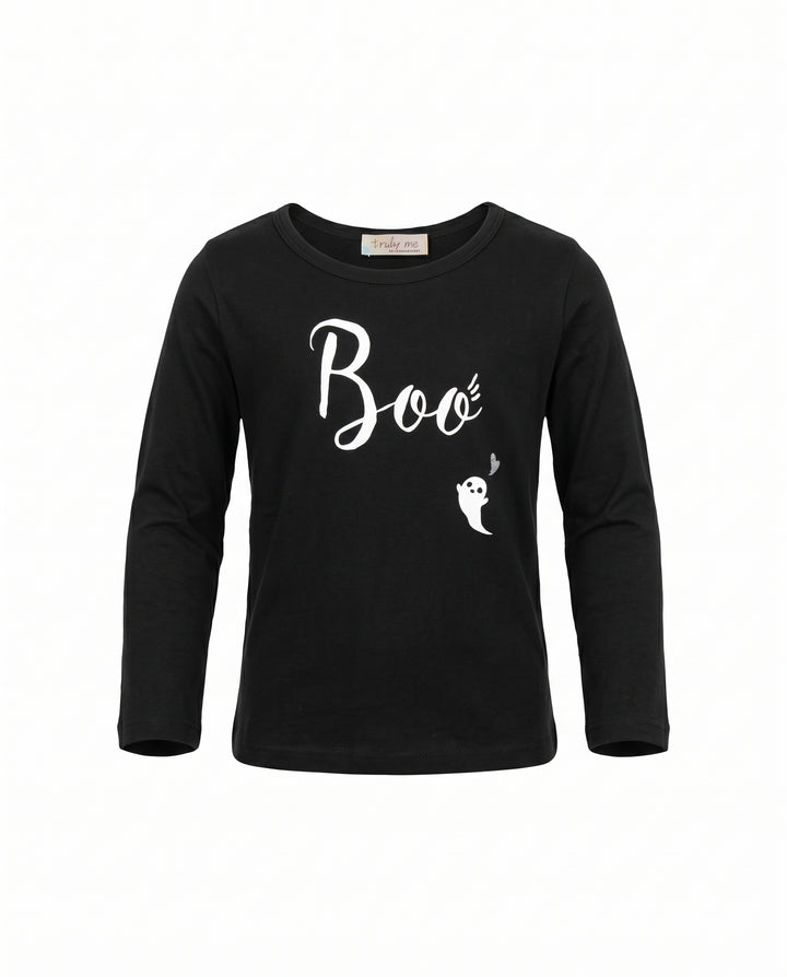 Little Girls Boo Little Ghost Long Sleeve Halloween Top