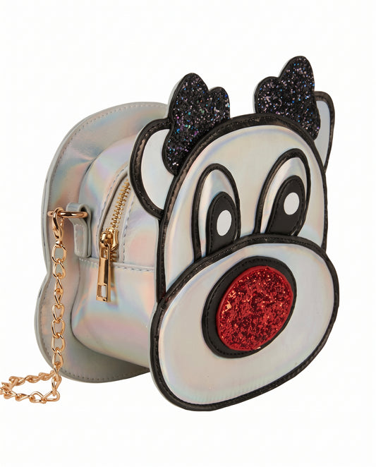 Christmas Reindeer Holographic Glitter Crossover Bag
