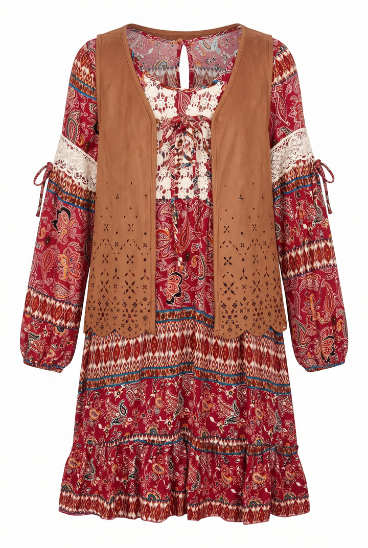 Little I Big Girls Boho Boarder Print Yoke Dress