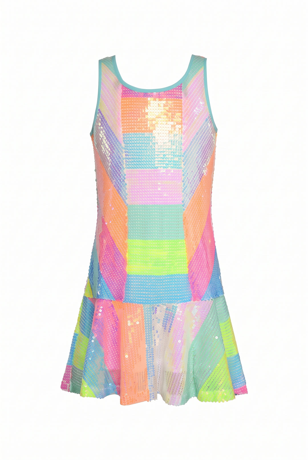 Little Girls Neon Rainbow Colorblock Stripe Sequin Dress