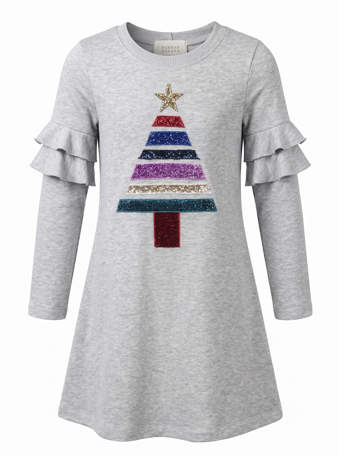 Little Girls Christmas Tree Long Sleeve Dress