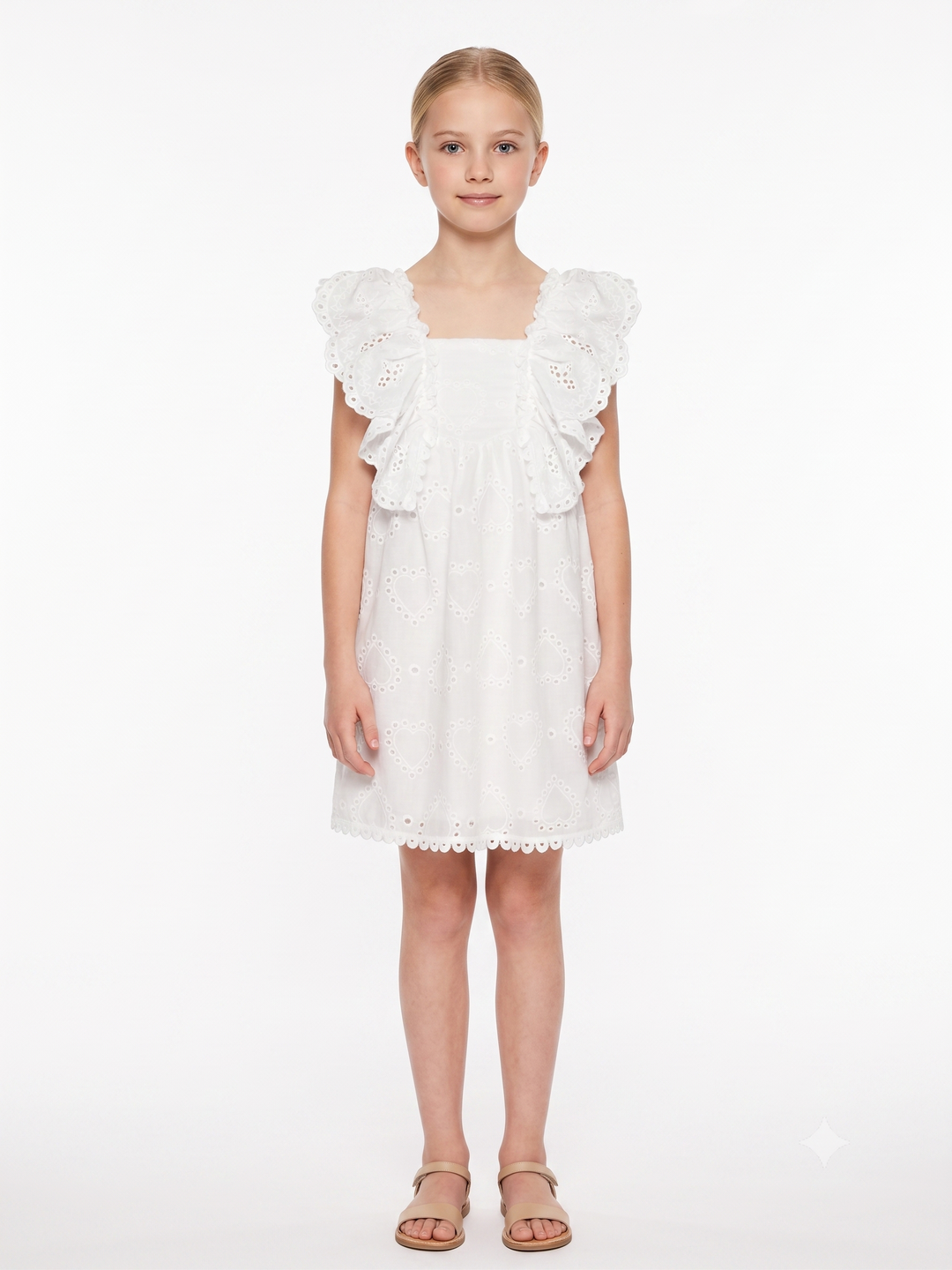 EMPIRE RUFFLE EYELET DRESS