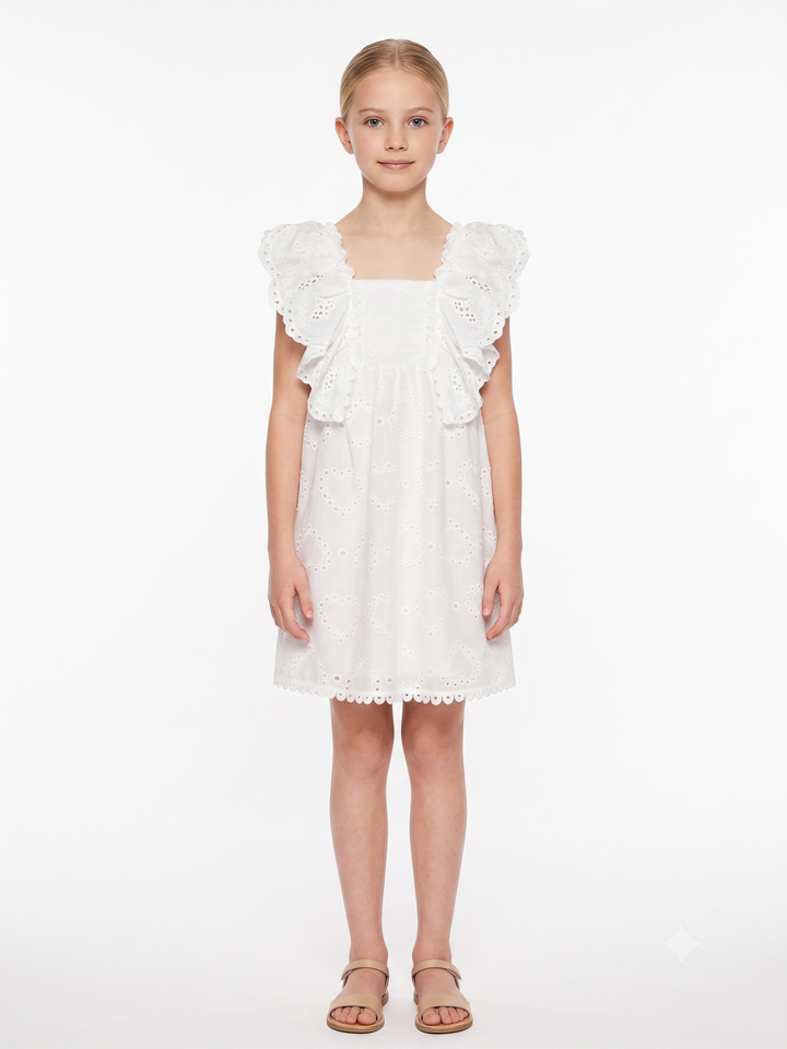 EMPIRE RUFFLE EYELET DRESS