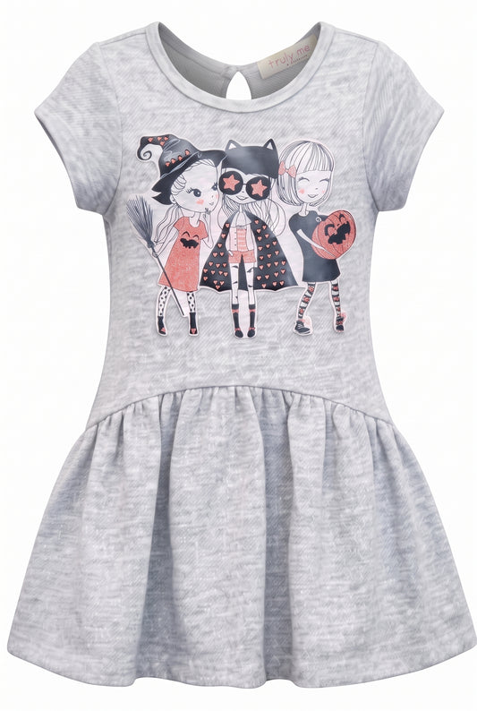 Little Girls Short Sleeve Trick or Treat Besties Halloween Dress