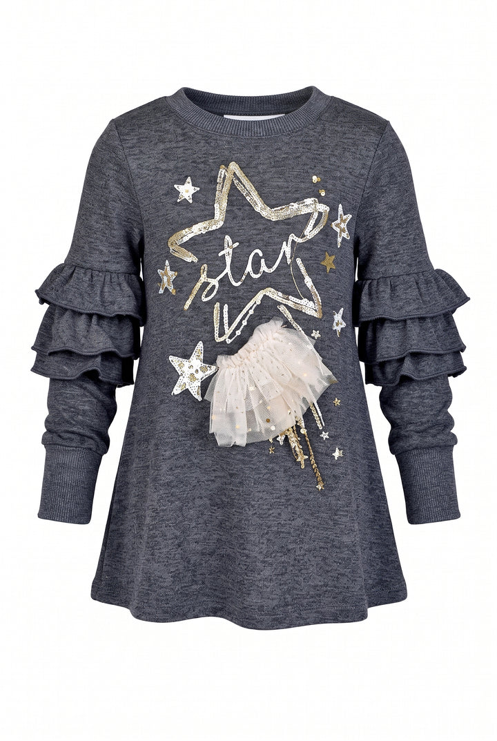 Little Girls Long Sleeve Glitter Star Tunic Top