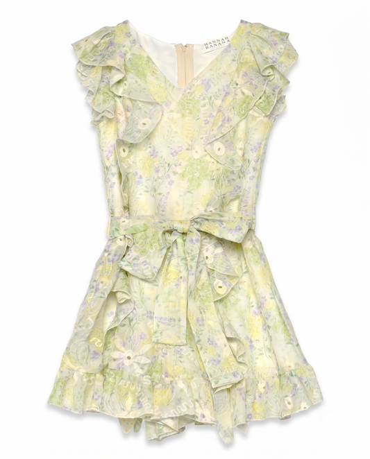 RUFFLE ROMPER WITH WAIST TIE