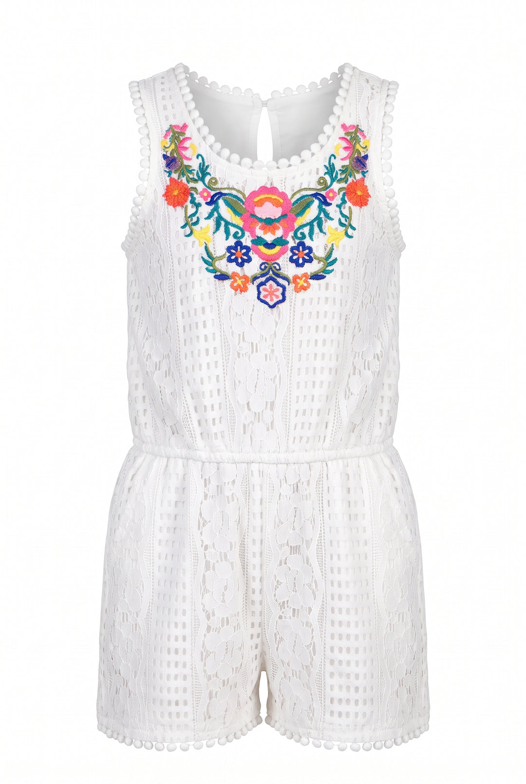 Infant Girls Floral Embroidered Sleeveless Lace Romper