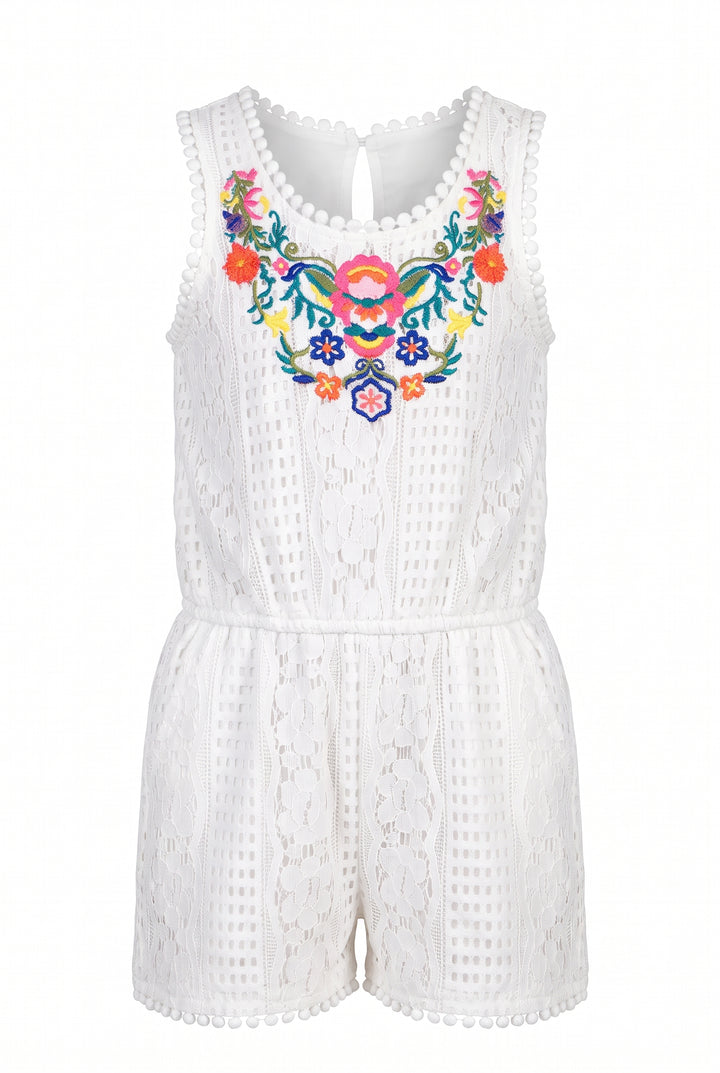 Infant Girls Floral Embroidered Sleeveless Lace Romper
