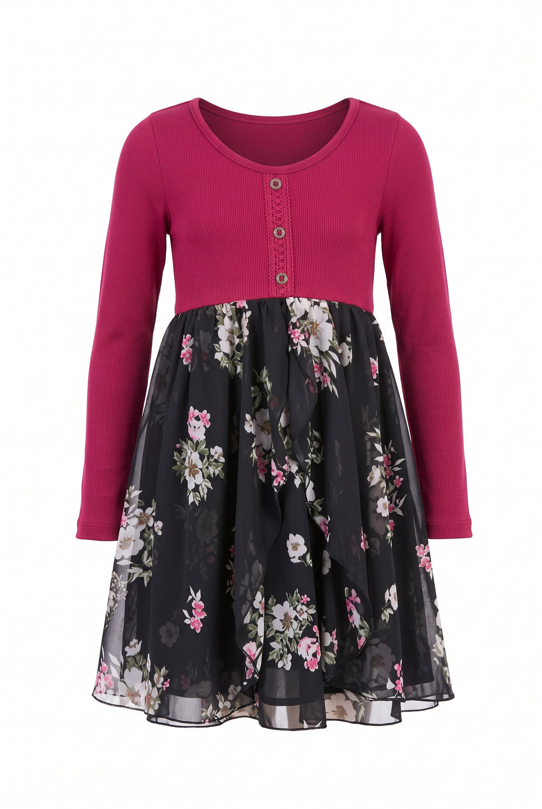 Big Girls Long Sleeve Floral Print Dress