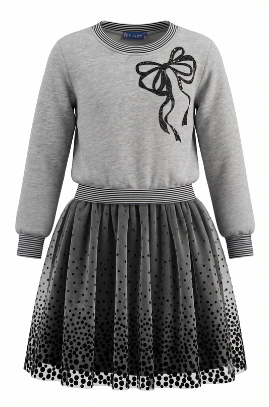 Big Girls Bow Polka Dot Twofer Dress
