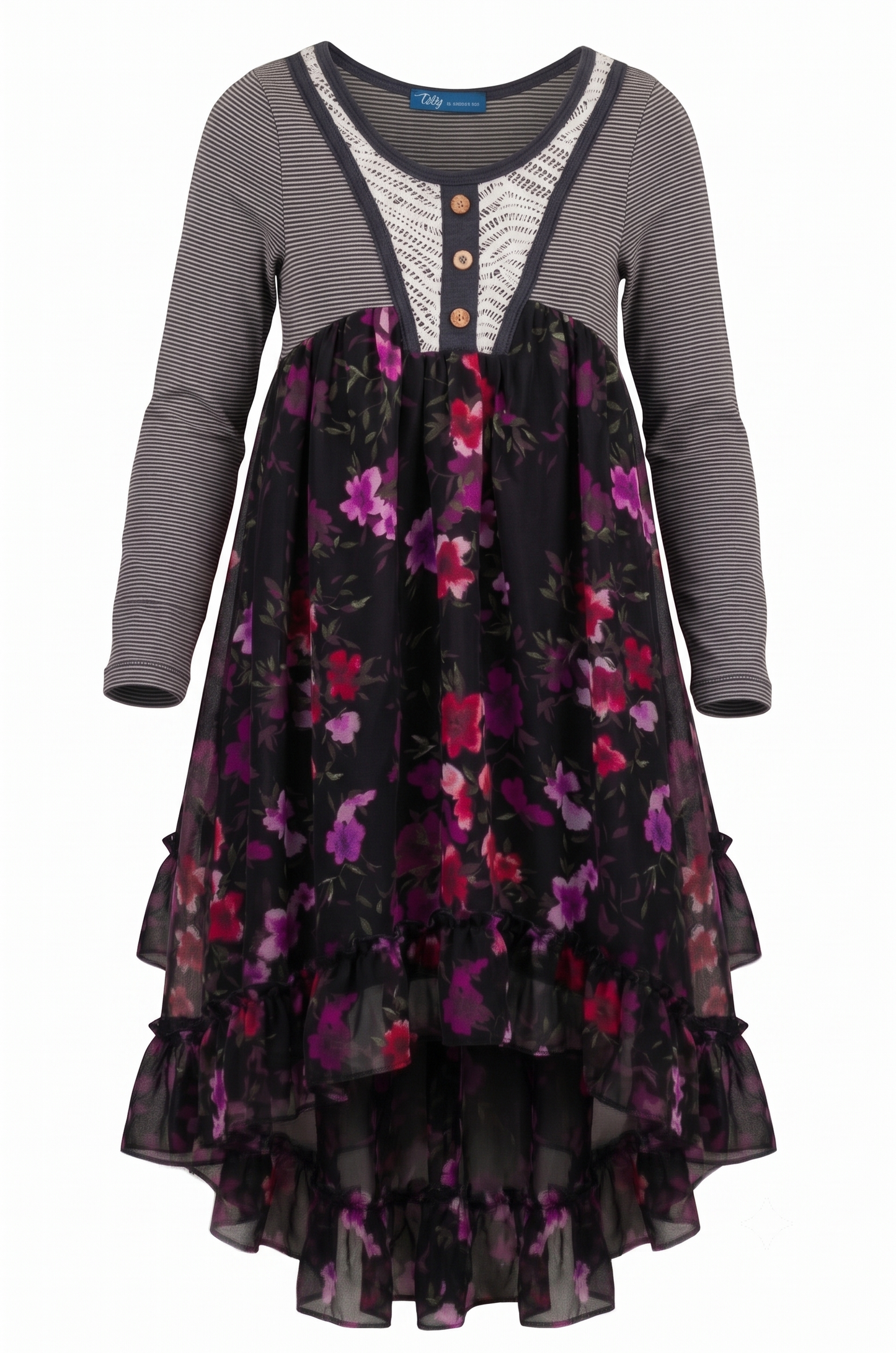 Big Girls Lace Bib Ruffled Floral Hi-Lo Dress