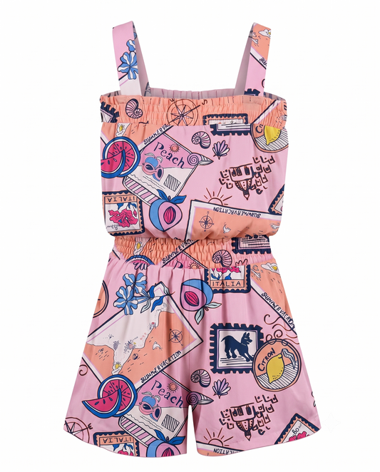 POSTCARD PRINT KNIT ROMPER