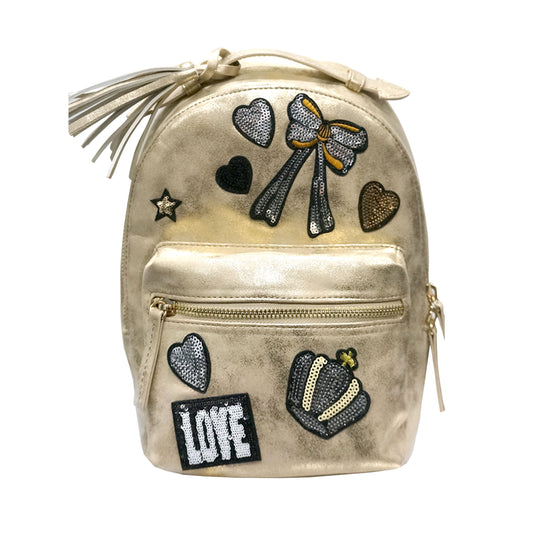 FAUX LEATHER BAGPACK W/ SEQUIN PATCHES