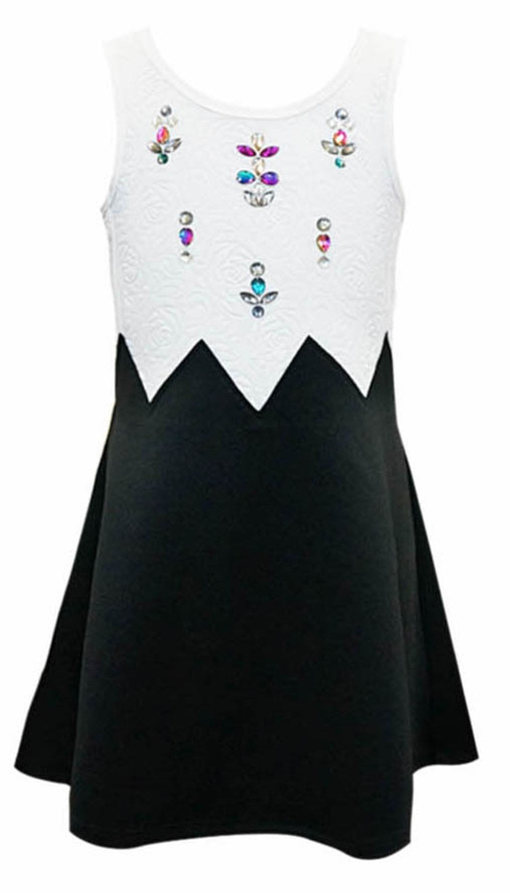COLOR BLOCK DRESS WITH ASYMMETRIC WAIST AND RHINESTONES