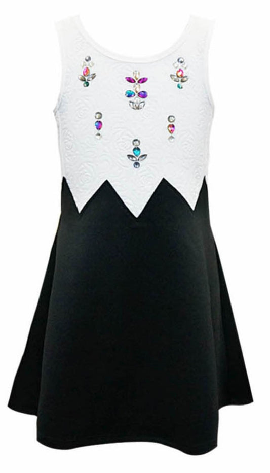 COLOR BLOCK DRESS WITH ASYMMETRIC WAIST AND RHINESTONES